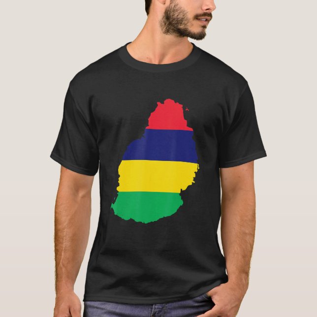 Mauritius flag in Mauritius outline Mauritius T-Shirt (Front)