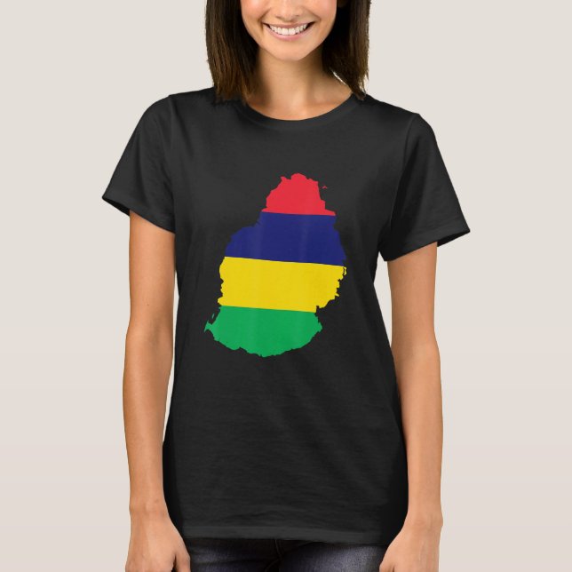 Mauritius flag in Mauritius outline Mauritius T-Shirt (Front)