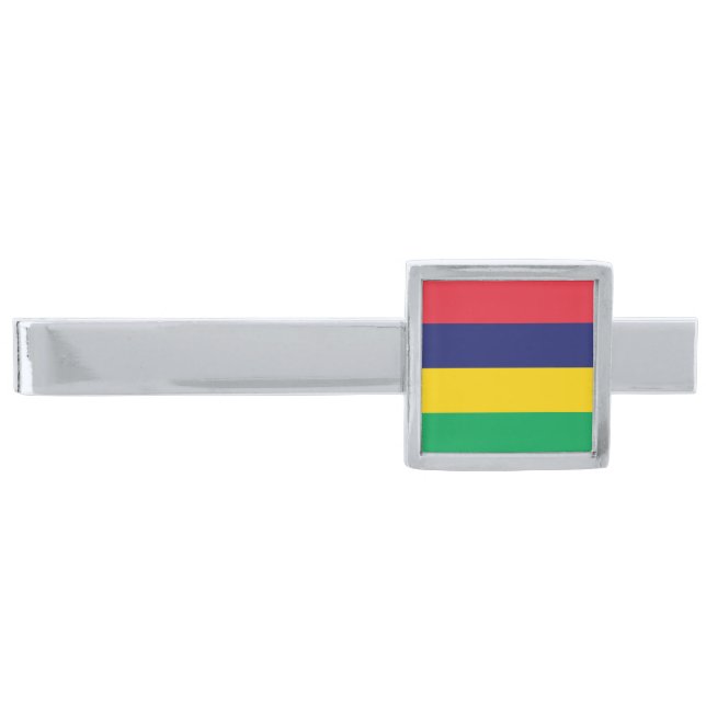 Mauritius Flag Silver Finish Tie Bar (Front)
