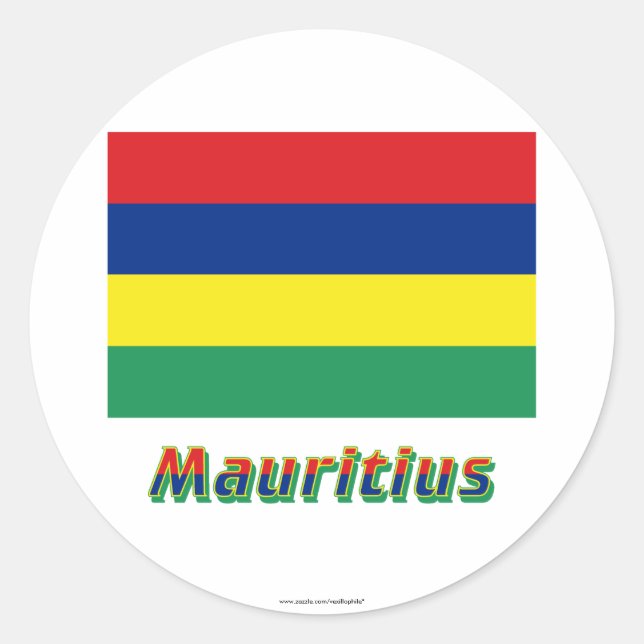 Mauritius Flag with Name Classic Round Sticker (Front)