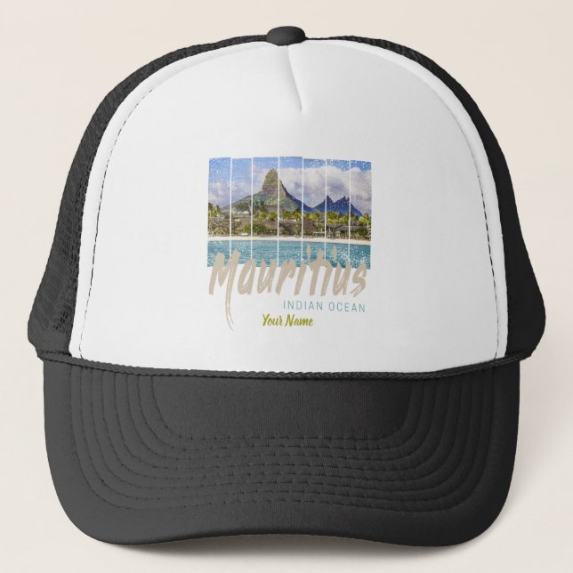 Mauritius Indian Ocean vintage beach souvenir Trucker Hat (Front)