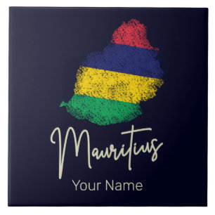 Mauritius Island Map Vintage Flag Indian Ocean Ceramic Tile
