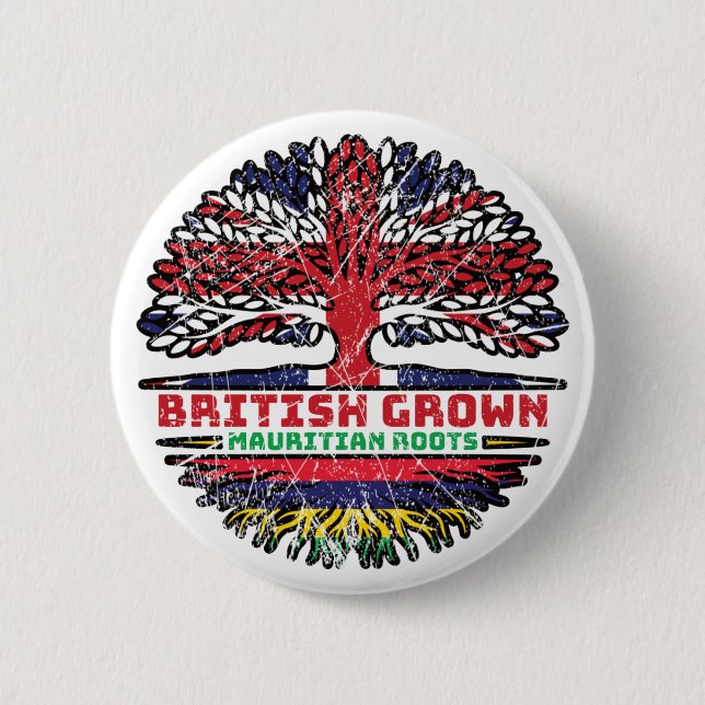 Mauritius Mauritian Uk United Kingdom British Tree Button (Front)