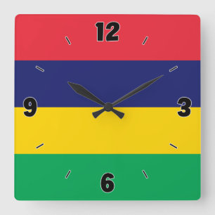 Mauritius National Flag Patriotic Square Wall Clock
