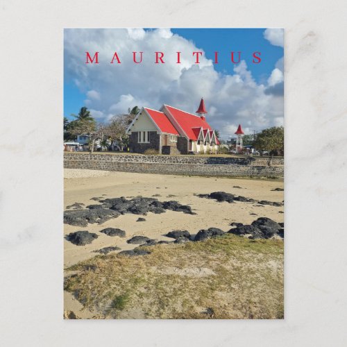 Mauritius red church view postcard