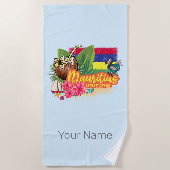 Mauritius Retro Indian Ocean Dodo and Flag Vintage Beach Towel (Front)