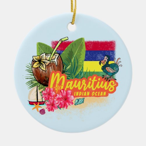 Mauritius Retro Indian Ocean Dodo and Flag Vintage Ceramic Ornament