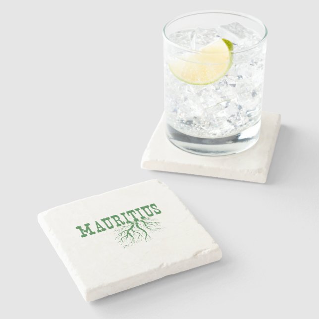 Mauritius Tree Roots Word Art Mauritian Rooted Stone Coaster (Side)