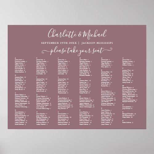 Mauve 200 Names Wedding Seating Chart