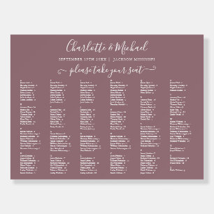 Mauve 200 Names Wedding Seating Chart Sign