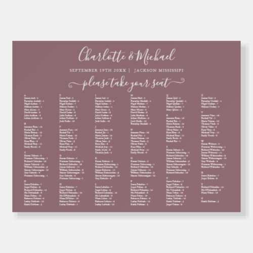 Mauve 200 Names Wedding Seating Chart Sign