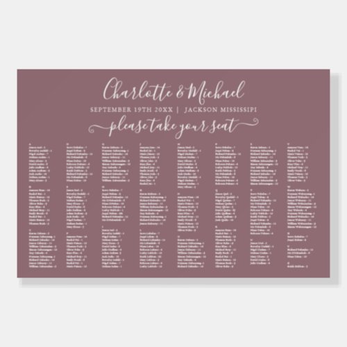 Mauve 300 Names Wedding Seating Chart Sign