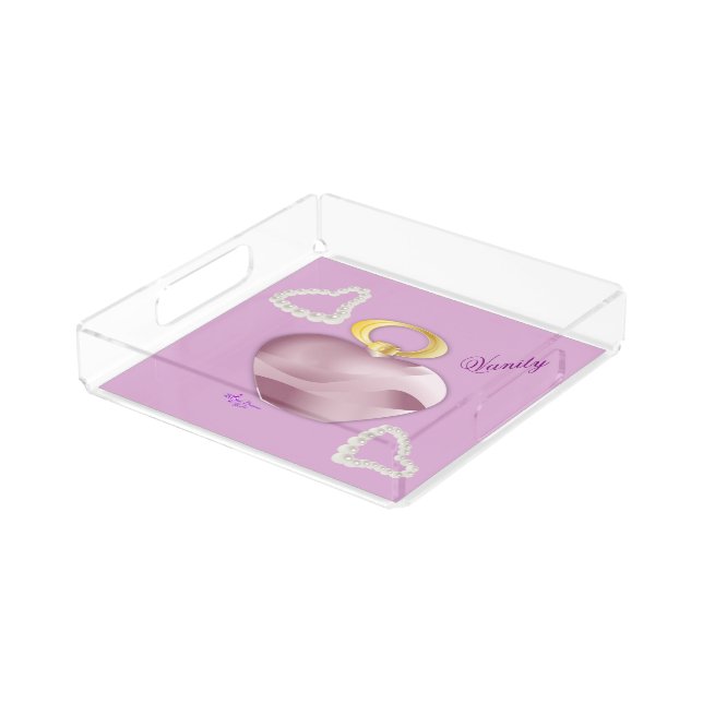 Mauve Acrylic Perfume & Pearls Square Vanity Tray (Angled)