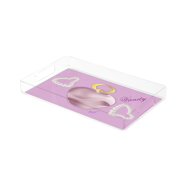 Mauve Acrylic Perfume & Pearls Vanity Tray (Angled)