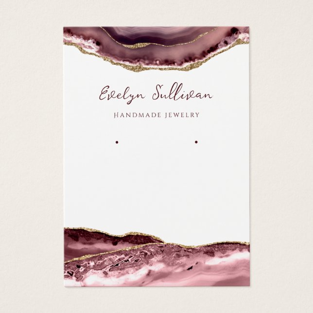 Mauve agate jewelry display card (Front)