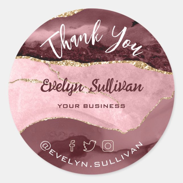 Mauve Agate Thank you Classic Round Sticker (Front)