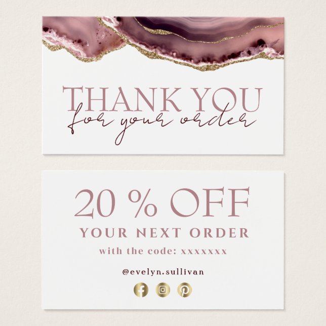 Mauve agate thank you discount card (Front & Back)