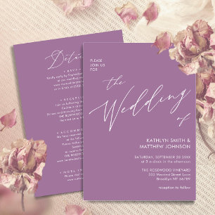 Mauve All In One Modern Script Minimalist Wedding Invitation