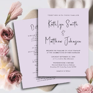 Mauve All In One Modern Script Minimalist Wedding Invitation