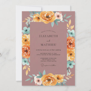 Mauve Amber Painted Wedding Invitation