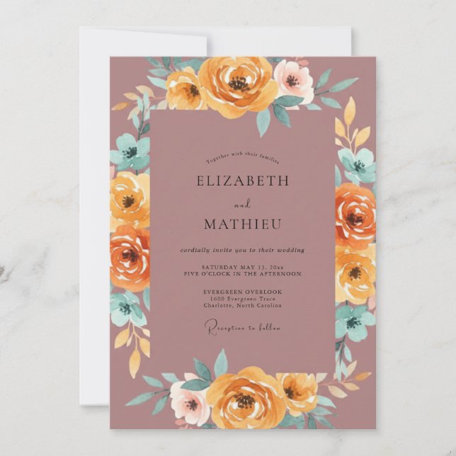 Mauve Amber Painted Wedding Invitation (Front)