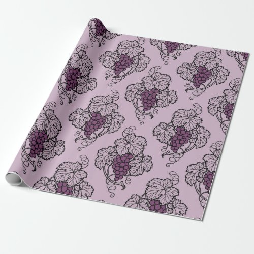 Mauve and Black Vintage Grapes Pattern Wrapping Paper