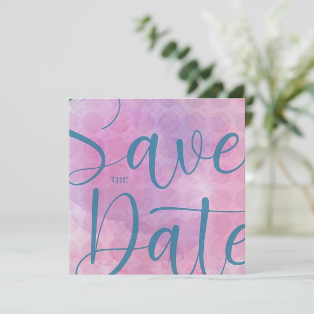 Mauve and Blue Save the Date Card & Envelope (Standing Front)