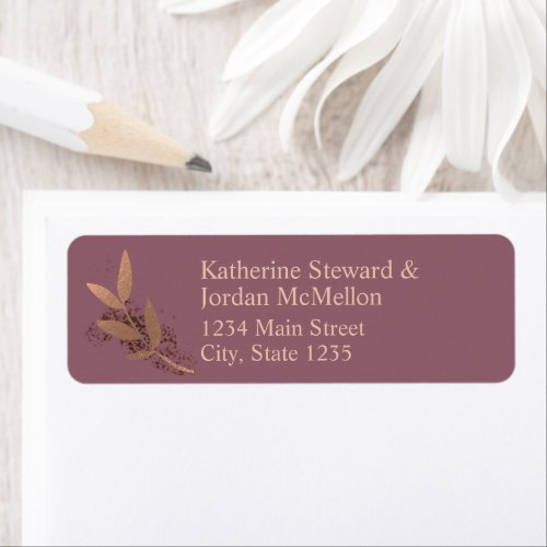 Mauve and Bronze Fall Leaf Wedding Return Address Label