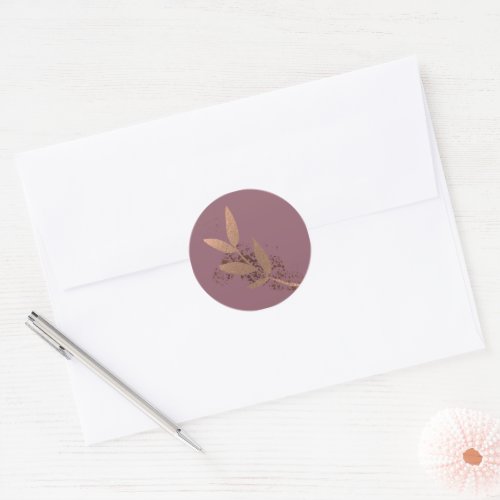 Mauve and Bronze Fall Leaf Wedding Round Sticker