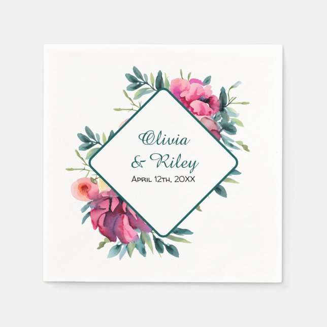 Mauve and Burgundy Floral Wedding Napkins (Front)