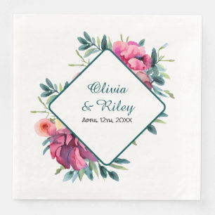 Mauve and Burgundy Floral Wedding Paper Dinner Napkins