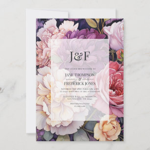 Mauve and Champagne Floral Wedding Monogram Invitation