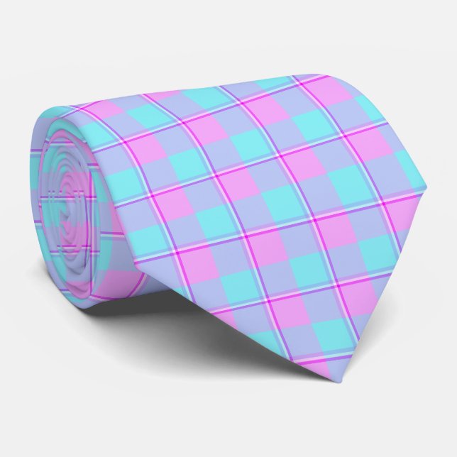 Mauve and Coastal Mist Plaid Neck Tie (Rolled)