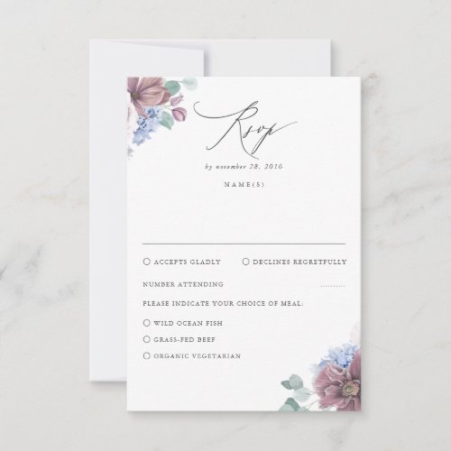Mauve and Dusty Blue Floral Wedding RSVP