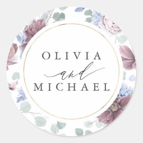 Mauve and Dusty Blue Floral Wedding Seal