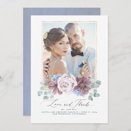 Mauve and Dusty Blue Floral Wedding Thank You Card