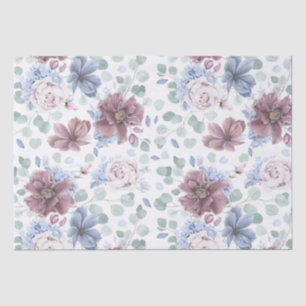 Mauve and Dusty Blue Flowers Botanical Elegant Tissue Paper