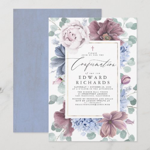 Mauve and Dusty Blue Flowers Elegant Confirmation