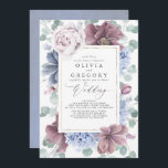 Mauve and Dusty Blue Flowers Elegant Wedding Invitation<br><div class="desc">Mauve and dusty blue floral romantic wedding invitations. In the editing tool,  you can choose dusty blue or mauve backside color... </div>