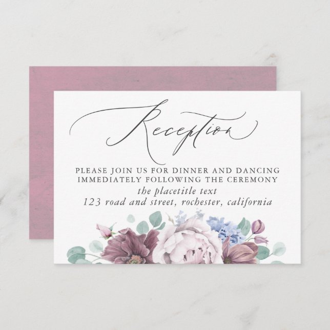 Mauve and Dusty Blue Wedding Reception Enclosure Card (Front/Back)