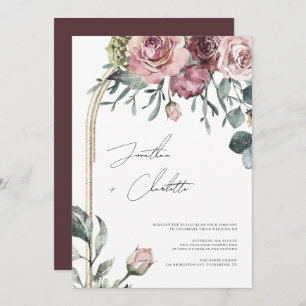 Mauve and Gold Arch Foliage Wedding Invitation