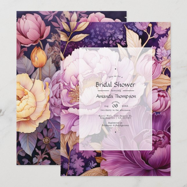 Mauve and Gold Floral Bridal Shower Invitation (Front/Back)