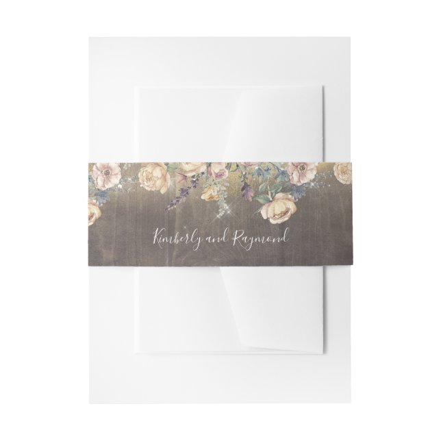 Mauve and Gold Floral Rustic Wedding Invitation Belly Band (Front Example)