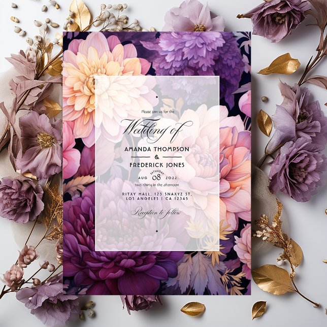 Mauve and Gold Floral Wedding Invitation (Creator Uploaded)