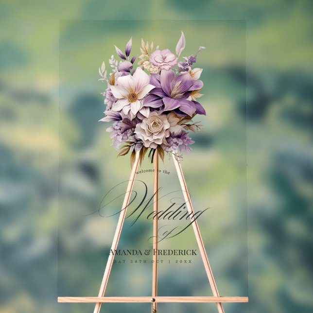 Mauve and Gold Floral Wedding Welcome Acrylic Sign (Neutral)