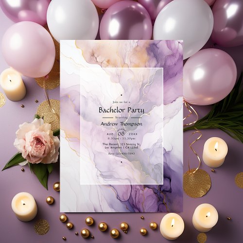 Mauve and Gold Ink Bachelor Party Invitation