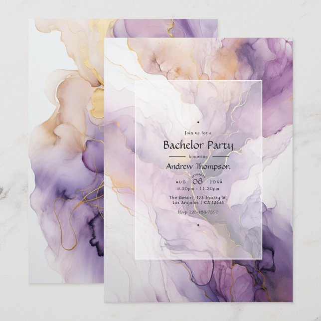 Mauve and Gold Ink Bachelor Party Invitation (Front/Back)