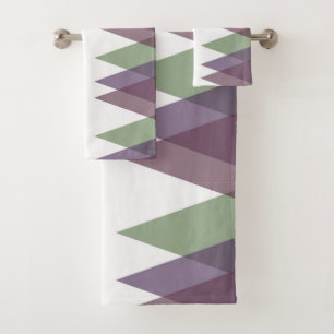 Mauve and green triangles bath towel set