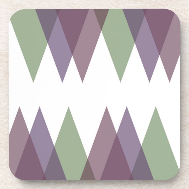Mauve and green triangles beverage coaster (Front)