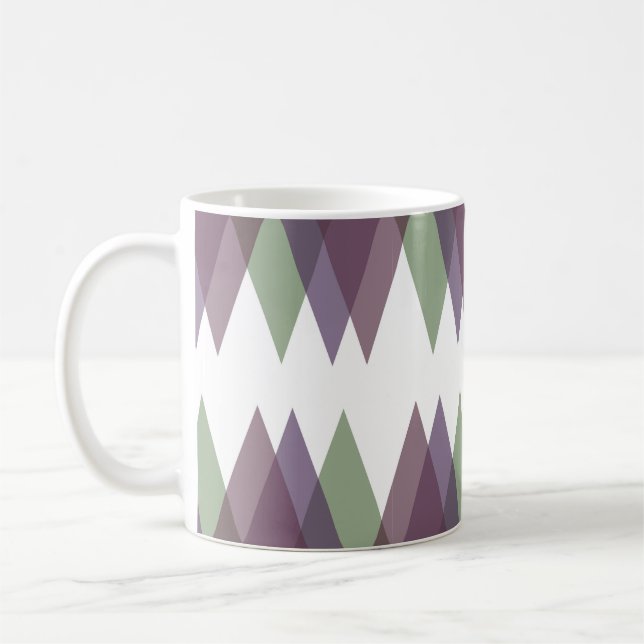 Mauve and green triangles coffee mug (Left)